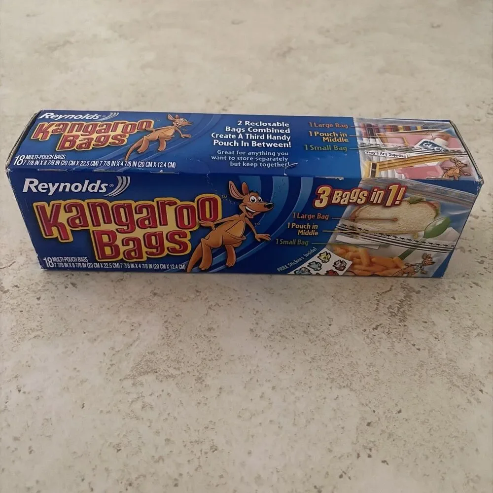 Reynolds Kangaroo Bags 3in1 Reclosable Storage Multi-Pouch 18ct Stickers 2005